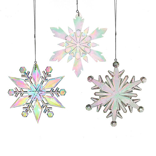 Opalescent Snowflake Ornaments, 3 Assorted