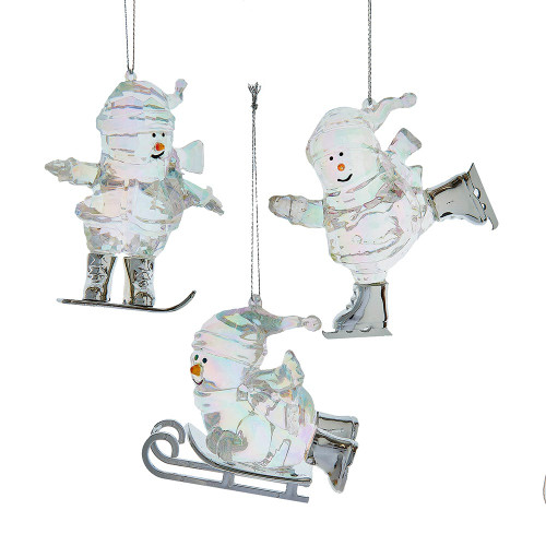 Opalescent Snowman Ornaments, 3 Assorted