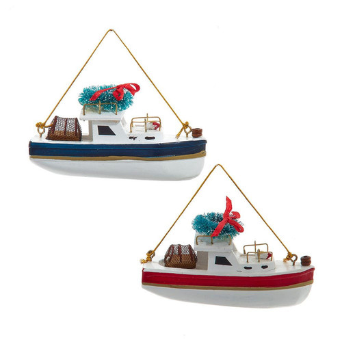 Red and Blue Crab & Lobster Boat Ornaments, 2 Assorted