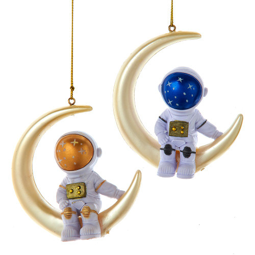 Astronaut On Crescent Moon Ornaments, 2 Assorted