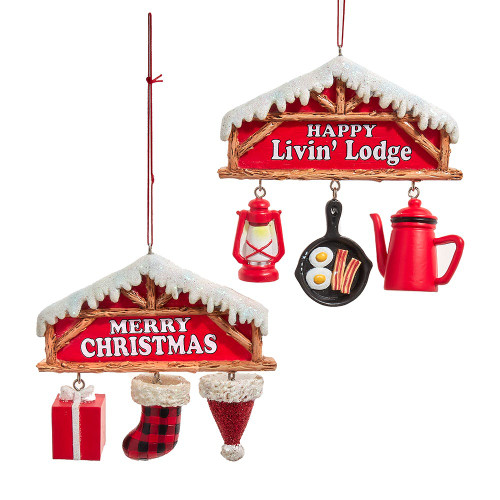 Lodge Sign With Dangle Ornaments, 2 Assorted