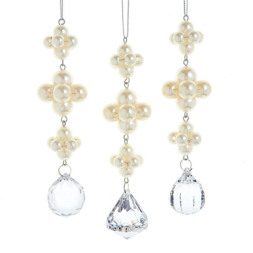Pearl Dangle With Clear Gemstones Ornaments, 3 Assorted
