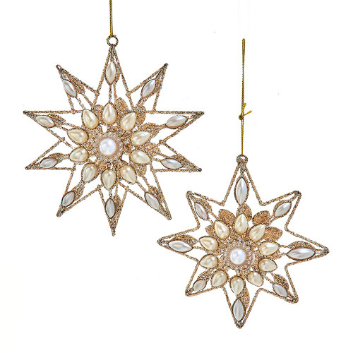 Platinum Snowflake With Pearls Ornaments, 2 Assorted