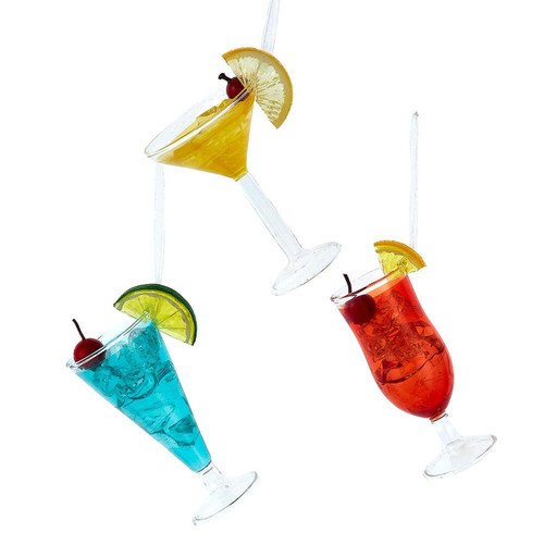 Glass Tropical Drink Ornaments, 3 Assorted