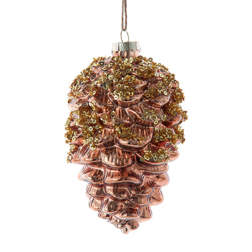 Glass Pinecone With Beads & Glitter Ornament