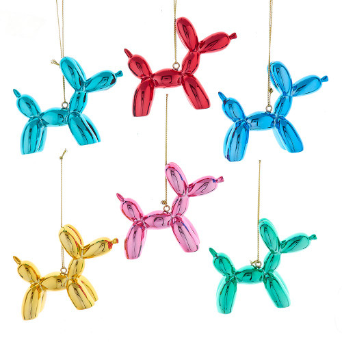 Shiny Colorful Balloon Dog Ornaments, 6 Assorted