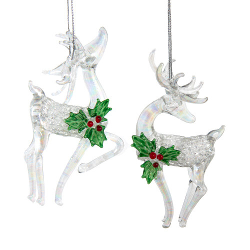 Glass Deer Ornaments, 2 Assorted