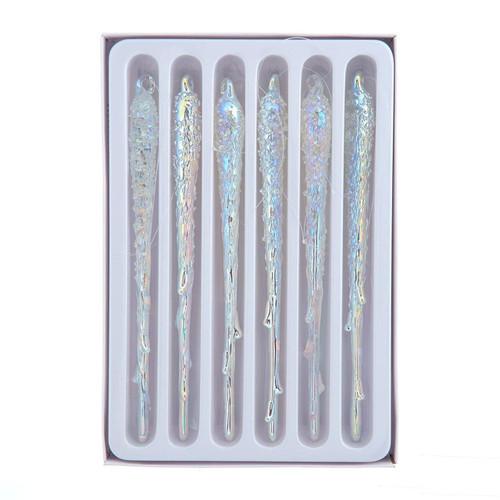 Glass Iridescent Icicle Ornaments, 6-Piece Box