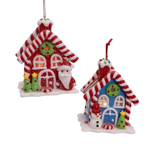 Battery Operated LED Lighted Candy House Ornaments, 2 Assorted
