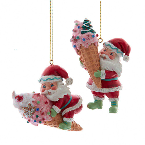 Santa With Ice Cream Ornaments, 2 Assorted