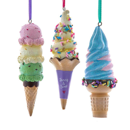 Pastel Ice Cream Cone Ornaments, 3 Assorted