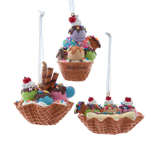 Waffle Sundae Ornaments, 3 Assorted