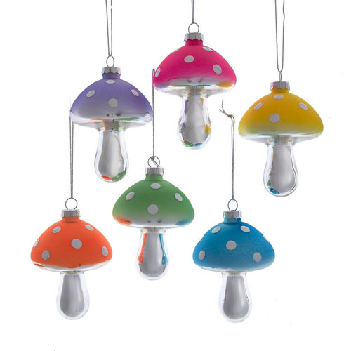 Glow In the Dark Glass Mushroom Ornaments, 6 Assorted