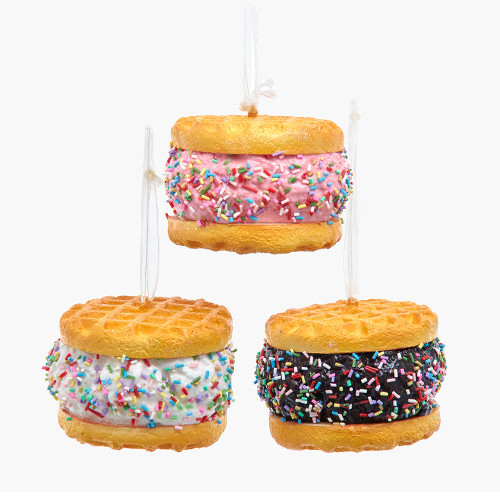 Waffle Ice Cream Sandwich Ornaments, 3 Assorted