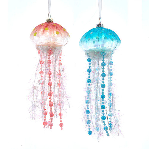 Glow In The Dark Glass Jellyfish Ornaments, 2 Assorted