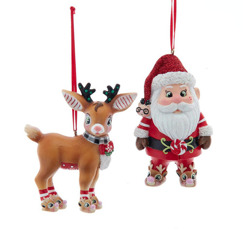 Santa & Deer Ornaments, 2 Assorted