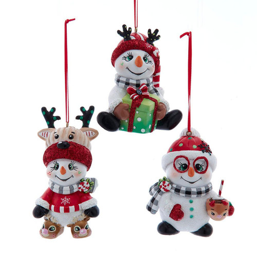 Red, White & Plaid Snowman Ornaments, 3 Assorted