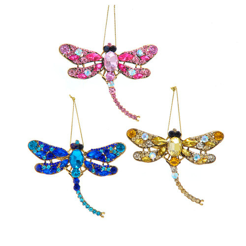 Jeweled Dragonfly Cip Ornaments, 3 Assorted
