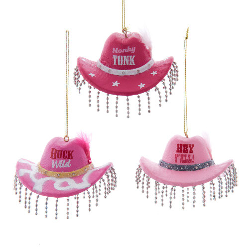 Pink Cowboy Hat With Fringe Ornaments, 3 Assorted