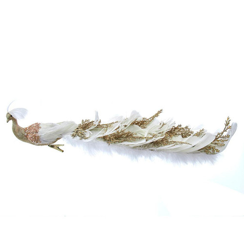 Gold & White Peacock With Clip Ornament