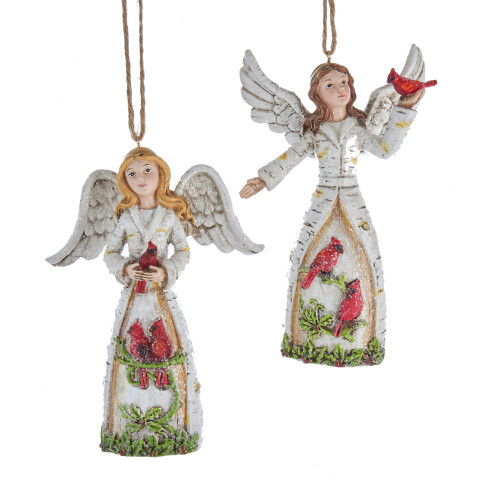 Birch Angel With Cardinals Ornaments, 2 Assorted