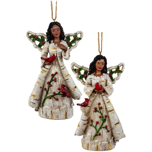 African American Birch Berry Angel Ornaments, 2 Assorted