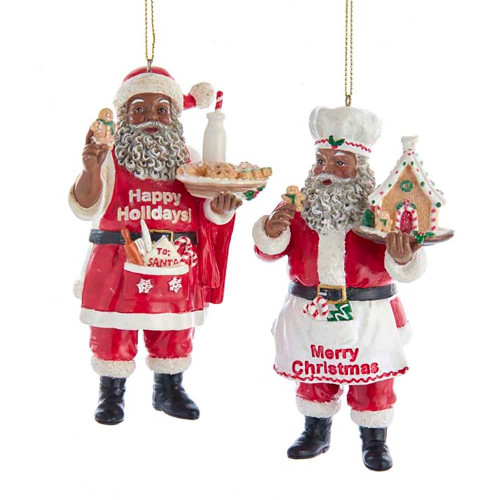 African American Chef Santa Ornaments, 2 Assorted