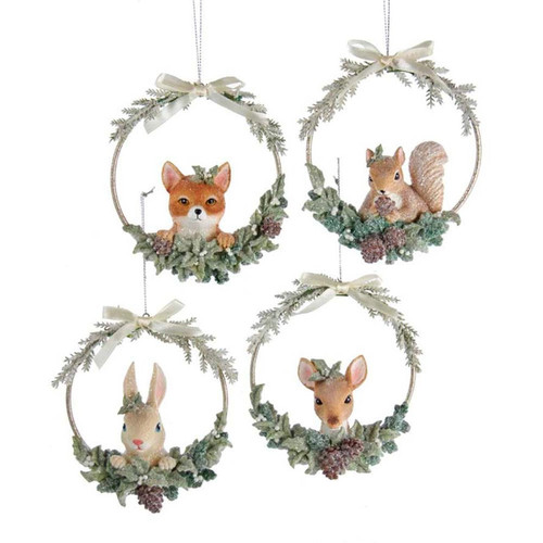 Animal Head With Decorated Wire Frame Ornaments, 4 Assorted