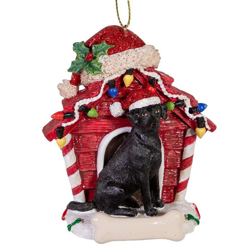 Black Labrador Retriever With Dog House Ornament For Personalization