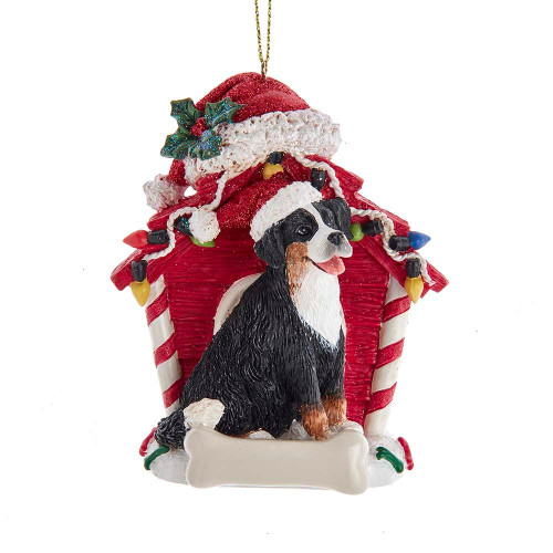 Bernese Mountain Dog With Dog House Ornament For Personalization