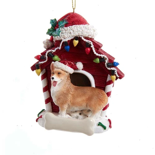Pembroke Welsh Corgi With Dog House Ornament For Personalization