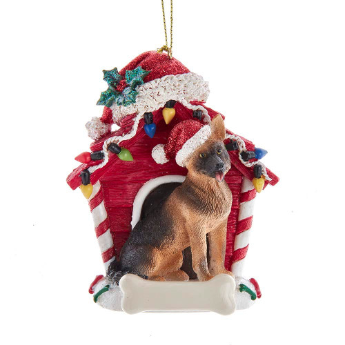 German Shepherd With Dog House Ornament For Personalization