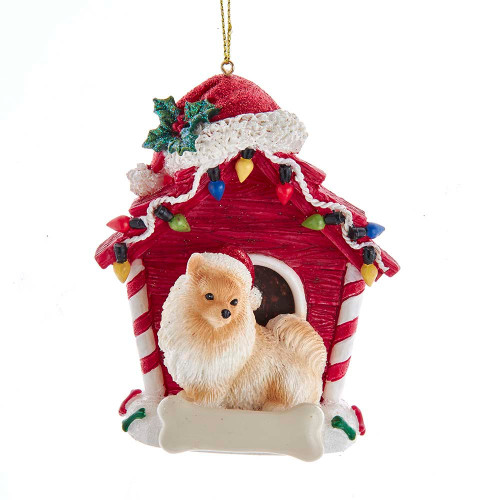 Pomeranian With Dog House Ornament For Personalization