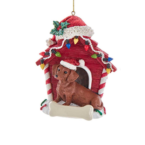 Red Dachshund With Dog House Ornament For Personalization