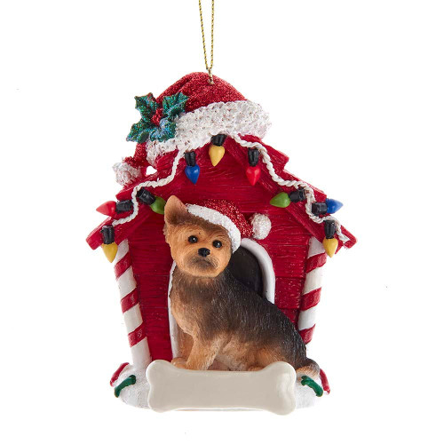 Yorkshire Terrier With Dog House Ornament For Personalization