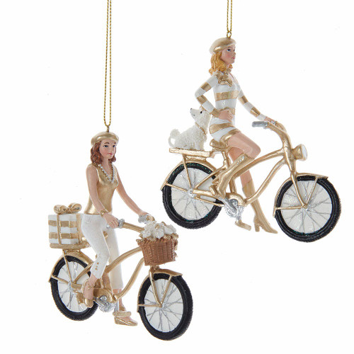 Golden Elegance Modern Girl On Bike Ornament