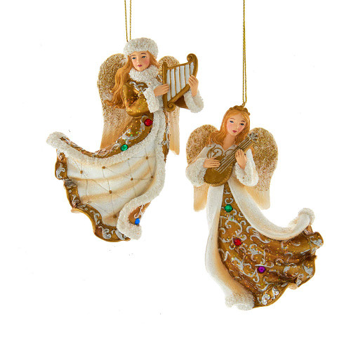 Jeweled White and Gold Angel Ornaments, 2 Assorted