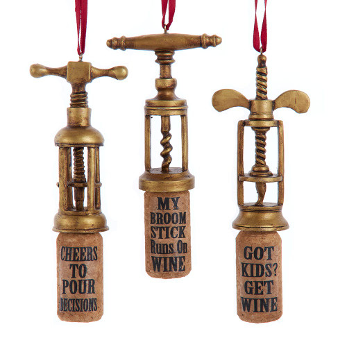 Wine Cork With Sentiment Ornaments, 3 Assorted