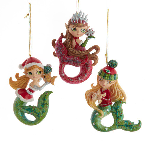 Christmas Mermaid Ornaments, 3 Assorted