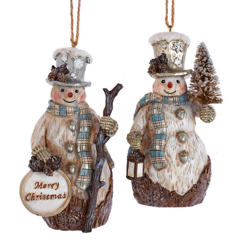 Rustic Glam Snowman Ornaments, 2 Assorted