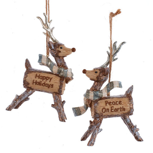 Rustic Glam Log Reindeer Ornaments, 2 Assorted