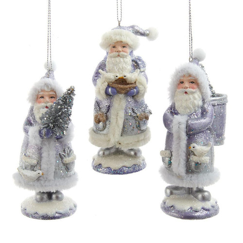 Blue, Silver and Lavender Belsnickel Santa Ornaments, 3 Assorted