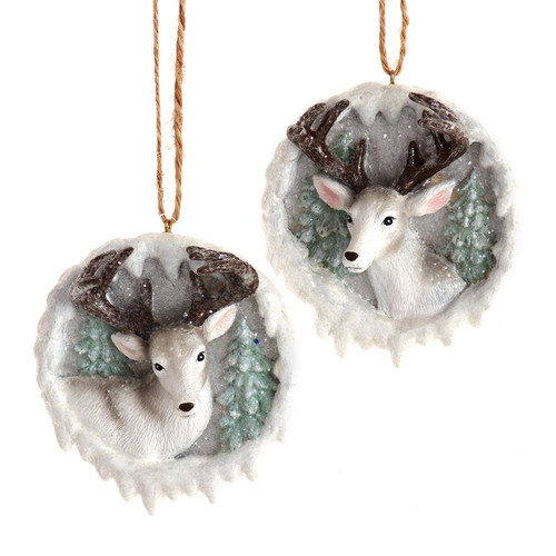 White Deer With Tree Ornaments, 2 Assorted