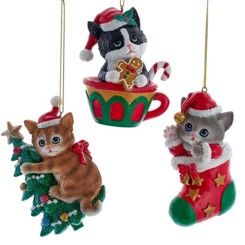 Christmas Cat Ornaments, 3 Assorted
