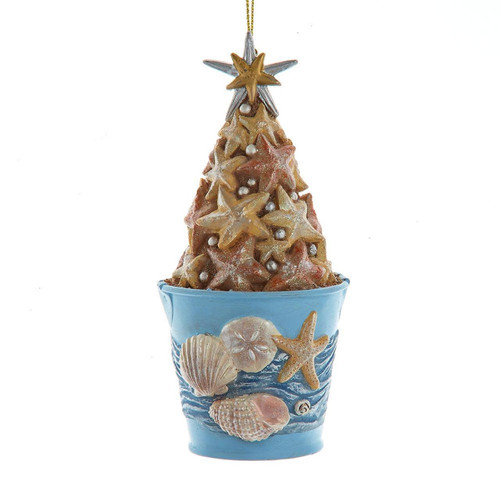 Coastal Bucket Of Starfish With Sand Ornament