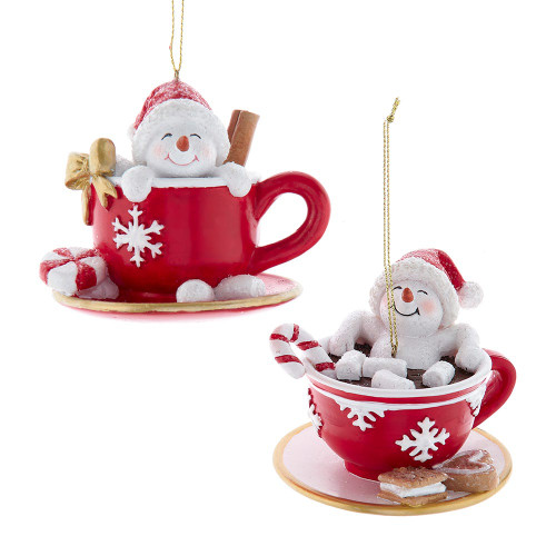 Snowman In Teacup Ornaments, 2 Assorted
