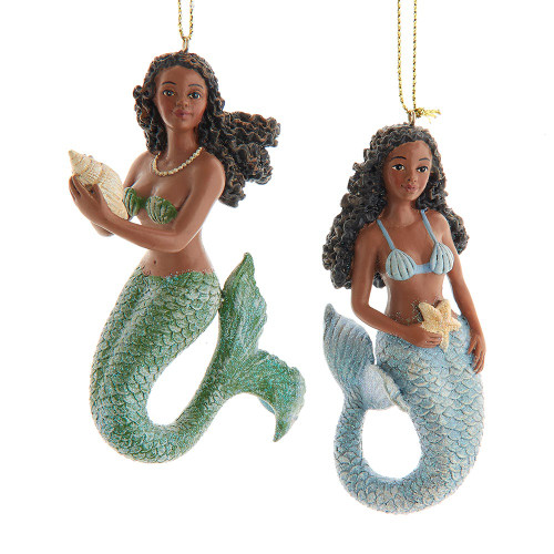 Black, Blue & Green Mermaid Ornaments, 2 Assorted