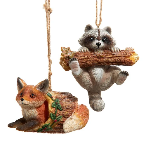 Raccoon & Fox Ornaments, 2 Assorted