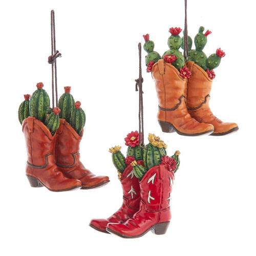 Western Cowboy Boots With Succulents Ornaments, 3 Assorted