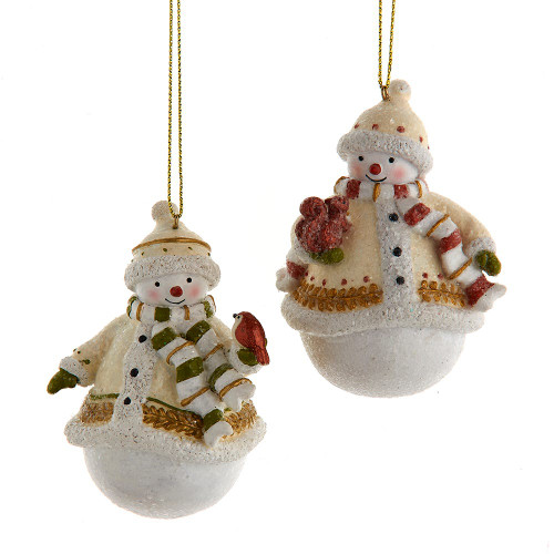 Rustic Natural Snowman With Bird & Squirrel Ornaments, 2 Assorted